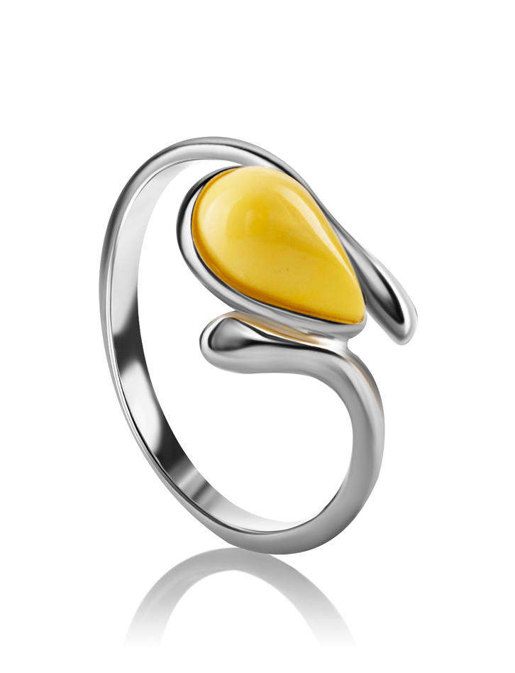 Тонкое изящное кольцо с янтарной вставкой медового цвета «Гермия»