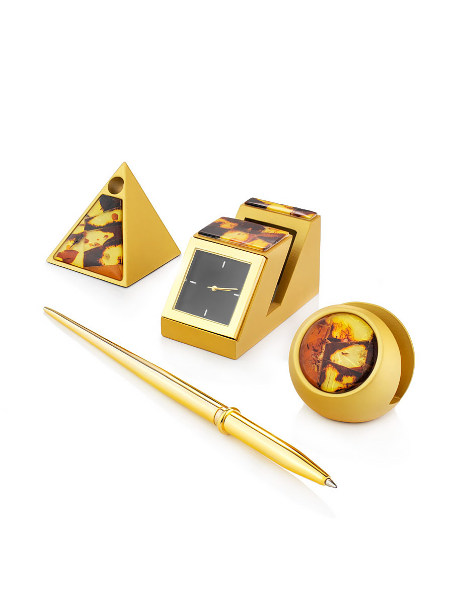 

Офисный набор с часами, украшенный янтарной мозаикой, Микс