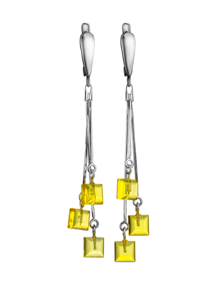 

Изысканные удлинённые серьги «Овация» из натурального янтаря лимонного цвета, Лимонный