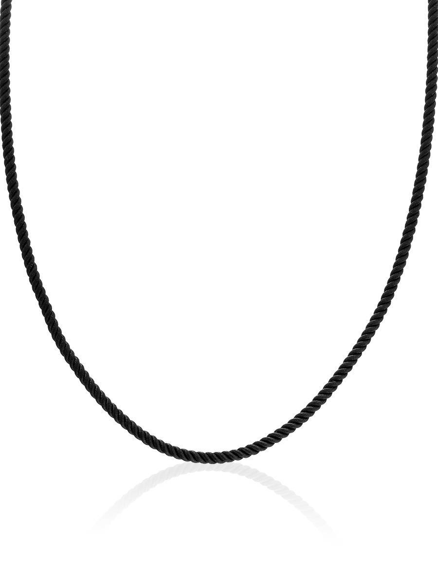 Черный текстильный шнурок с серебряным замочком