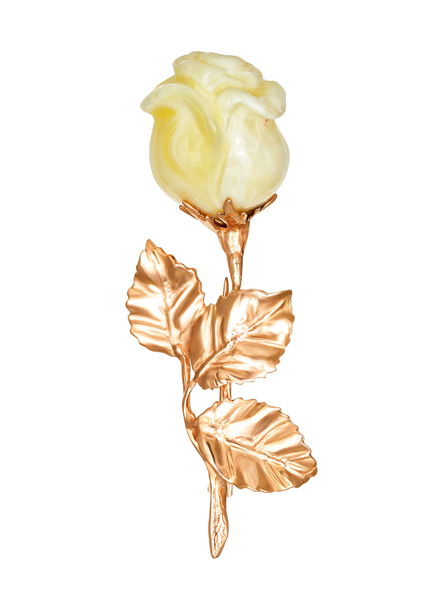 

Роскошная брошь «Роза» с резным молочно-медовым янтарём, Белый (пейзажный)