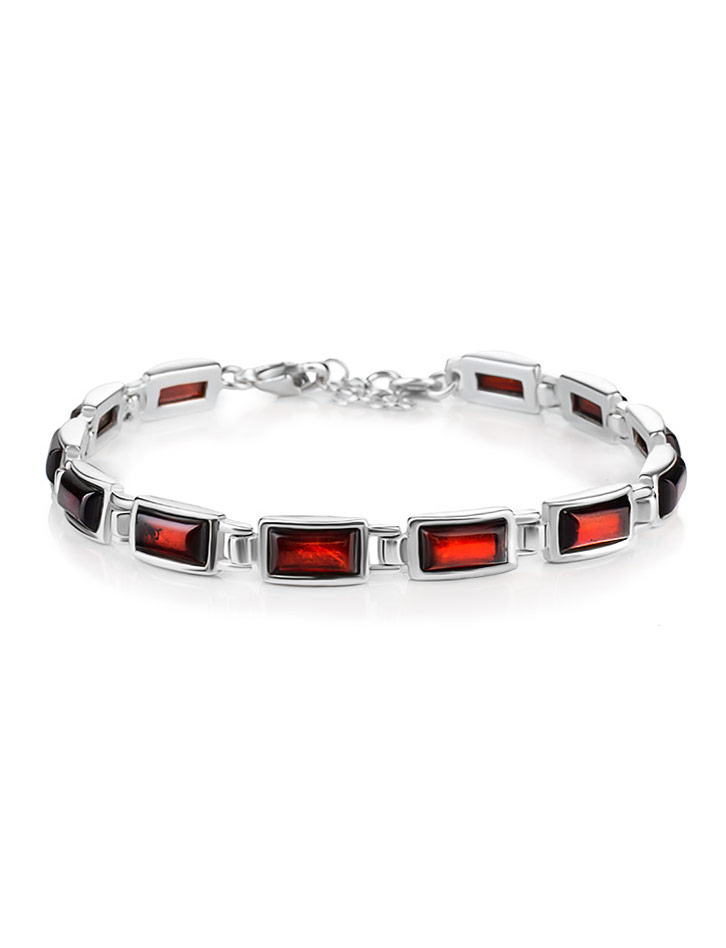 

Браслет из серебра с натуральным цельным янтарём вишнёвого цвета «Пикадилли», Вишневый