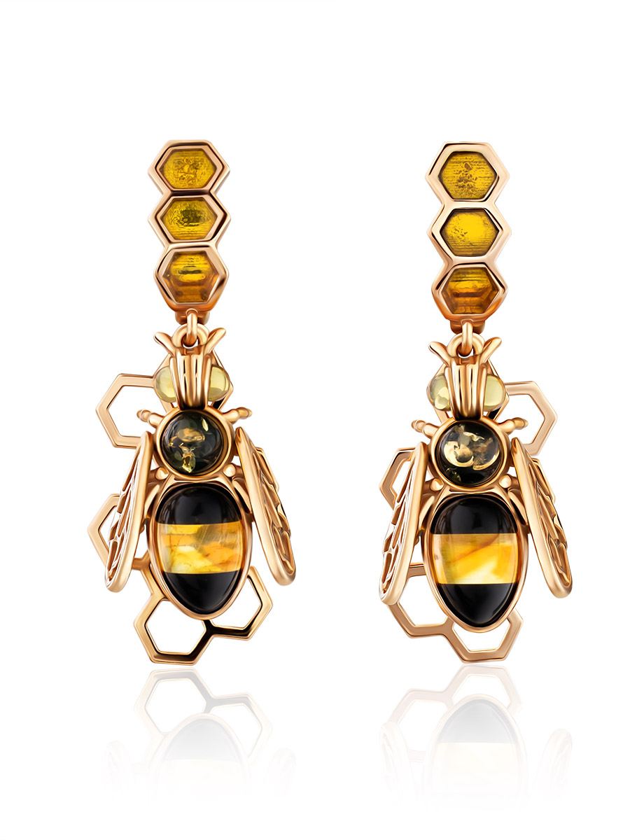 

Яркие эффектные серьги «Винни Пух» из золоченного серебра и янтаря, Микс