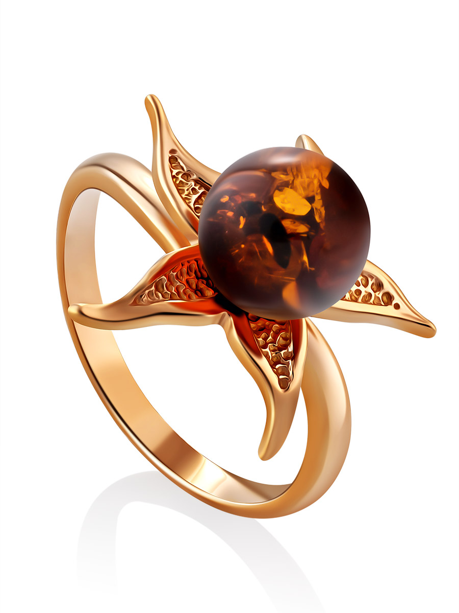 Нежное кольцо с натуральным янтарём «Морошка»