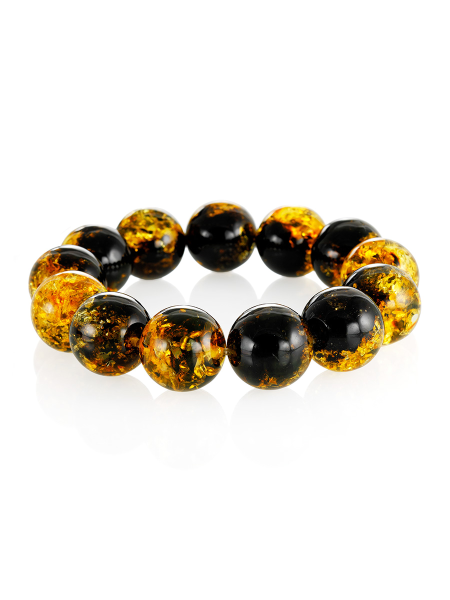 

Роскошный яркий браслет из формованного янтаря зелёного цвета «Шар», Зеленый