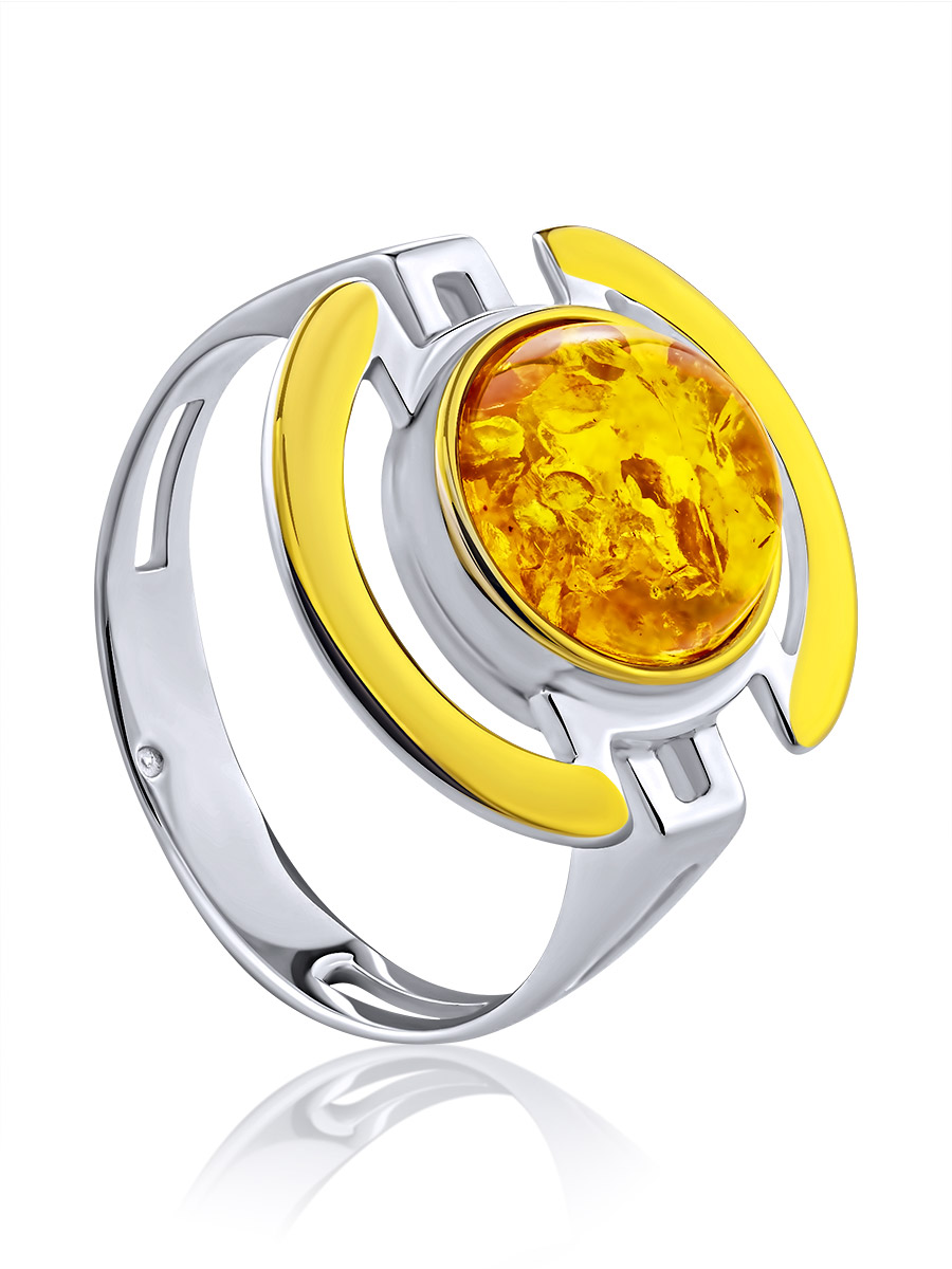 Кольцо в геометрическом дизайне «Люмьер» из золоттистого янтаря