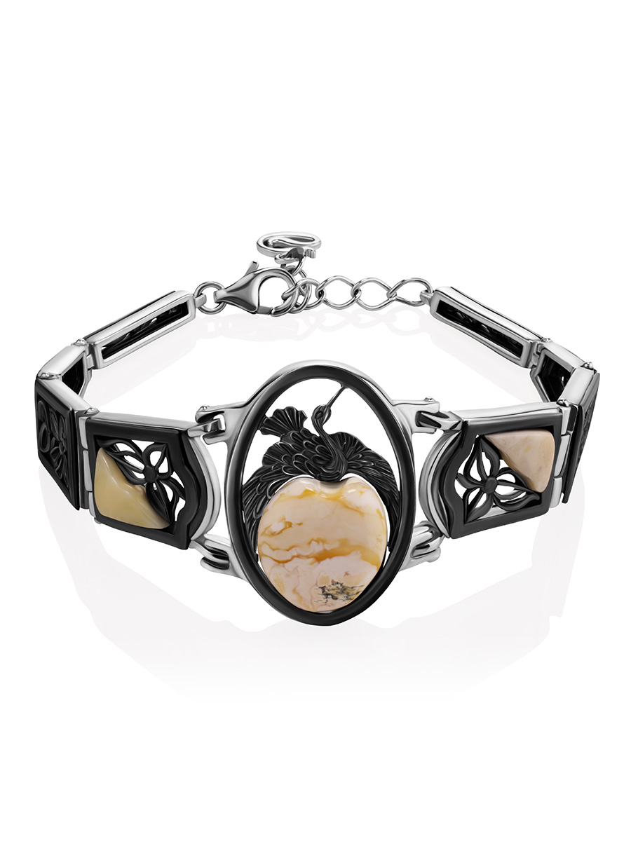 

Роскошный браслет, украшенный текстурным янтарем «Журавушка», Медовый
