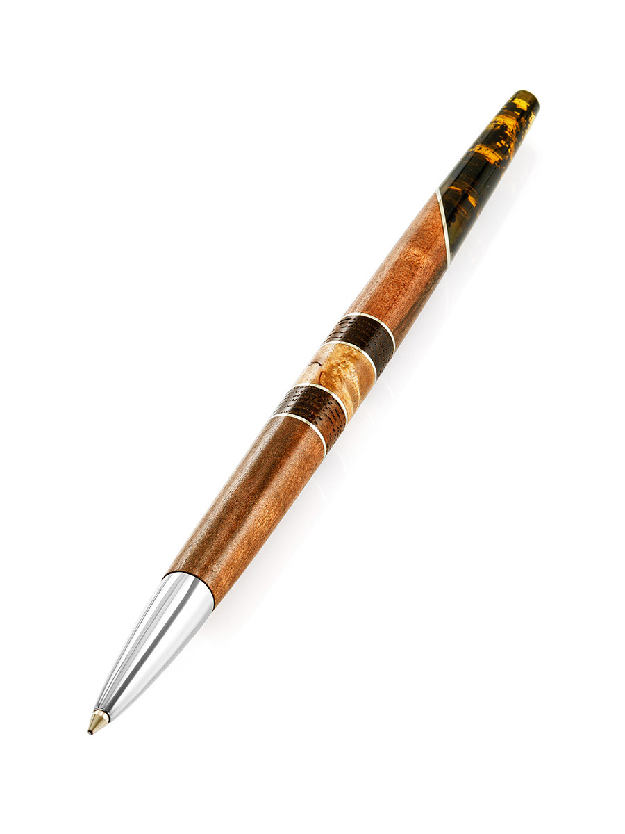 Ручка из дерева и натурального цельного балтийского янтаря «Олливандер»