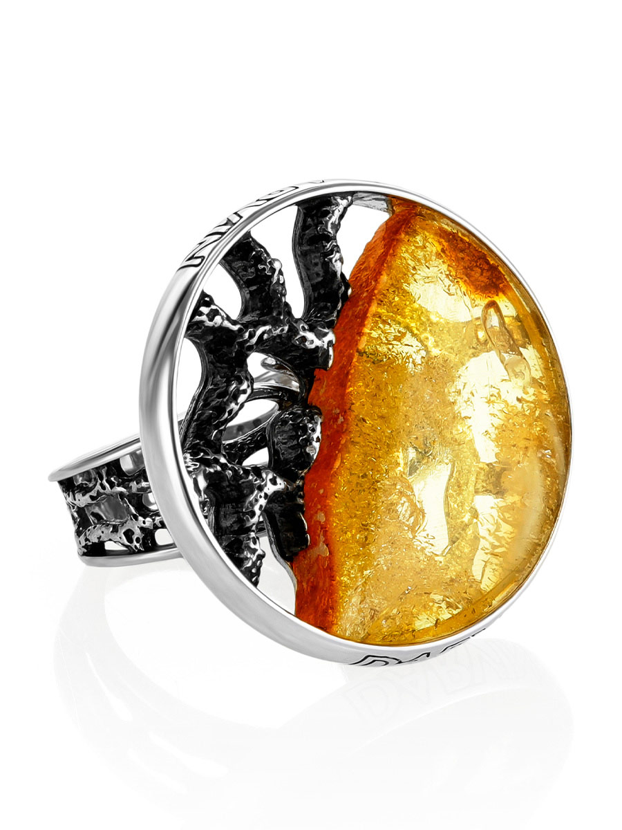 Круглое кольцо «Модерн» со вставкой из прозрачного лимонного янтаря