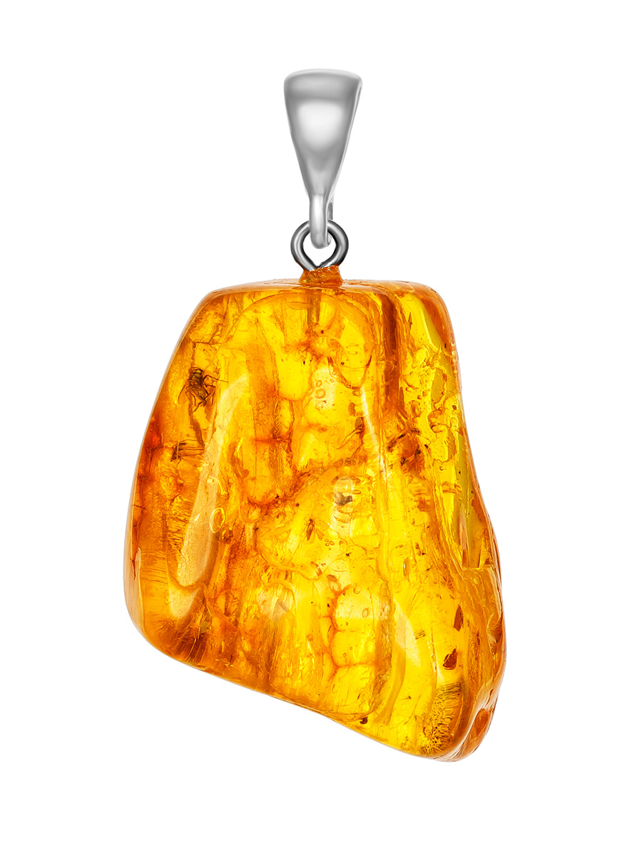 

Объёмная подвеска из натурального янтаря природной формы с инклюзами, Коньячный