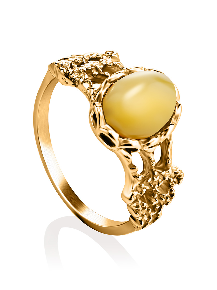 Изящное ажурное кольцо с медовым янтарём «Флоренция»