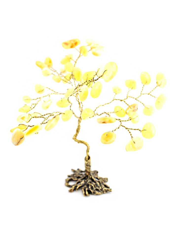 Дерево из натурального янтаря золотисто-коньячного цвета на латунной подставке