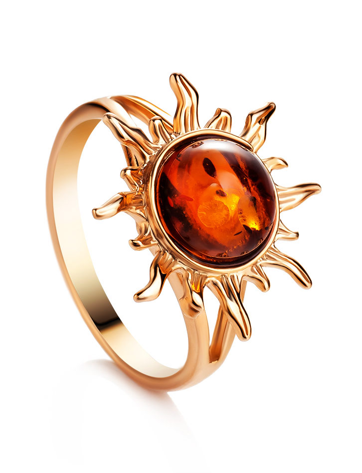 Яркое кольцо из коньячного янтаря «Гелиос»