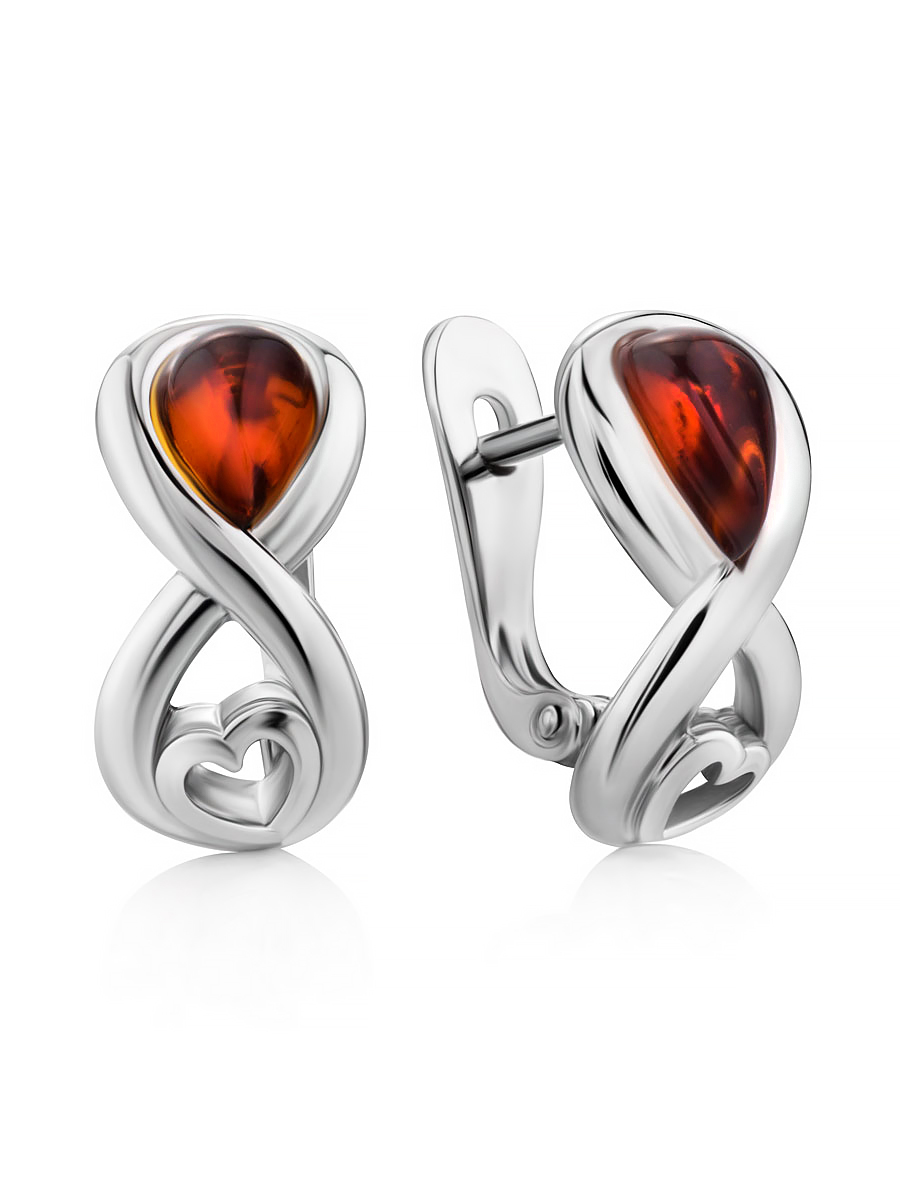 

Изящные серьги со вставками из коньячного янтаря «Амур», Коньячный