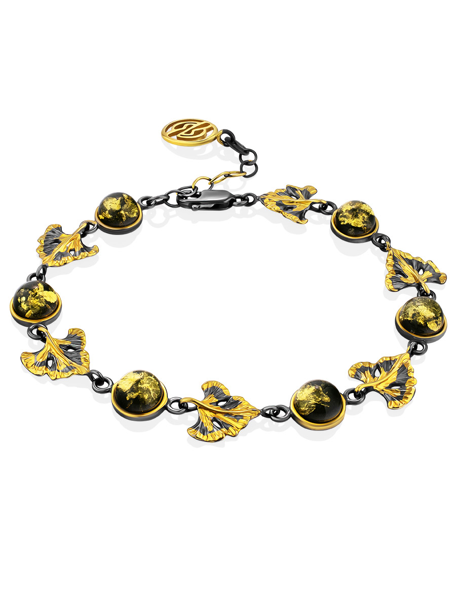 

Красивый браслет с натуральным янтарём зелёного цвета «Петуния», Зеленый