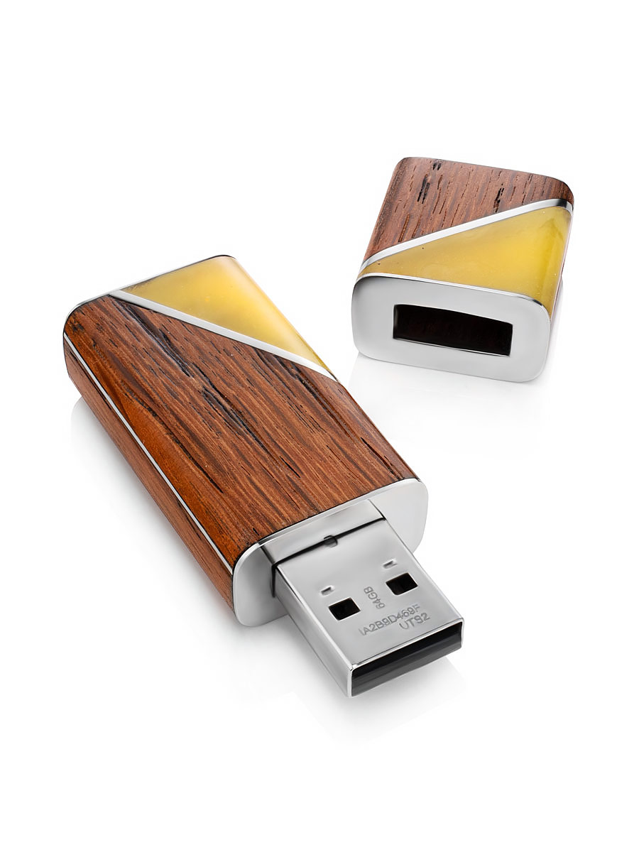 

Usb-накопитель на 64 Gb в древесине зебрано с янтарной инкрустацией, Медовый