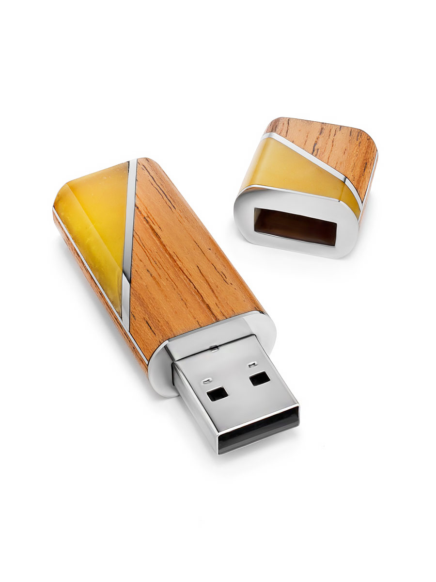 Флеш-карта на 64 Gb из древесины ореха и янтаря «Индонезия»