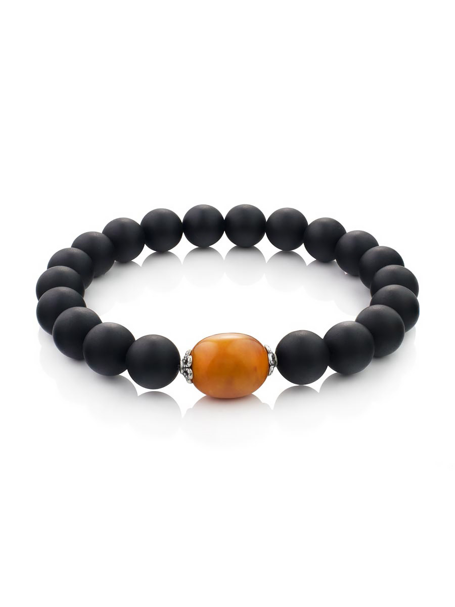 

Стильный браслет «Куба» из натурального формованного янтаря с матовой поверхностью, Черный