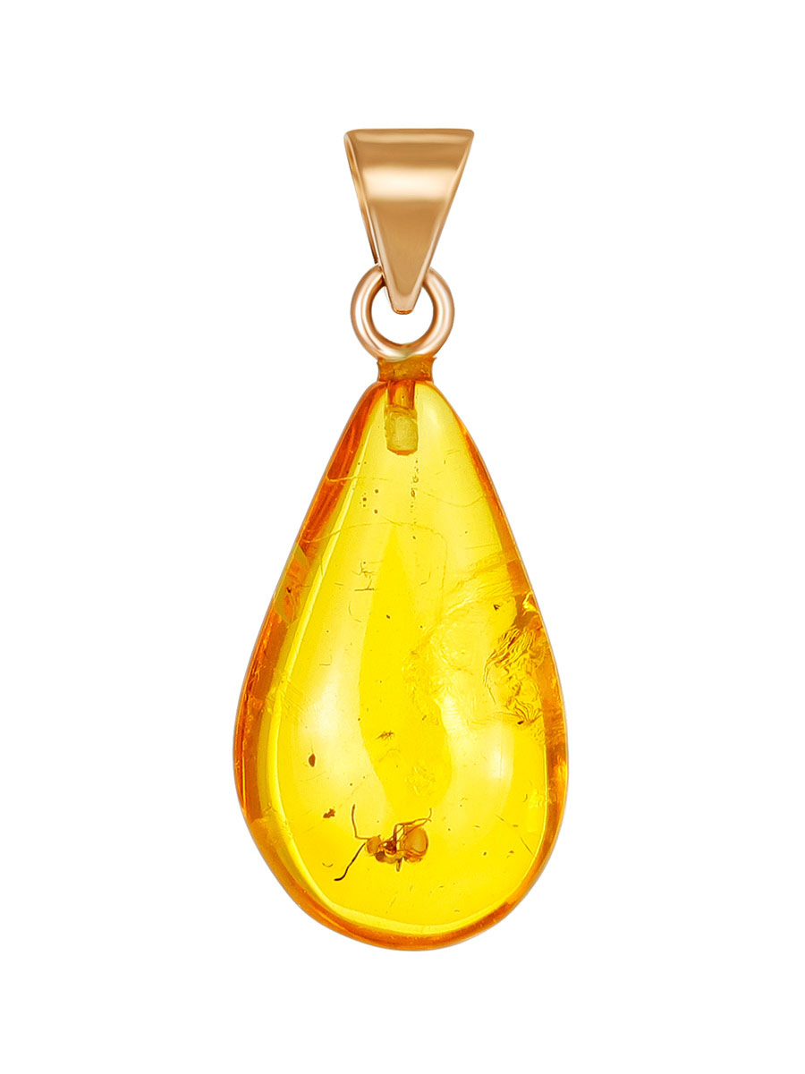 

Небольшая подвеска из натурального янтаря с инклюзом «Клио», Лимонный