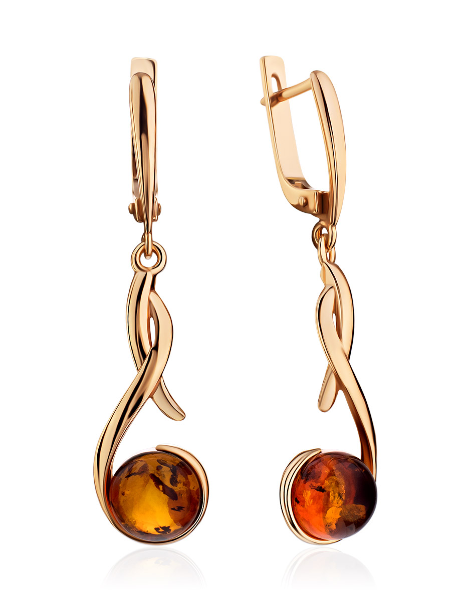 

Изысканные серьги «Феникс» из золочённого серебра и янтаря, Коньячный
