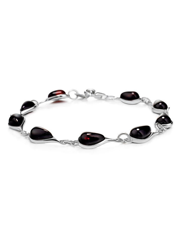 

Яркий браслет «Орфей» из серебра и натурального янтаря вишнёвого цвета, Вишневый