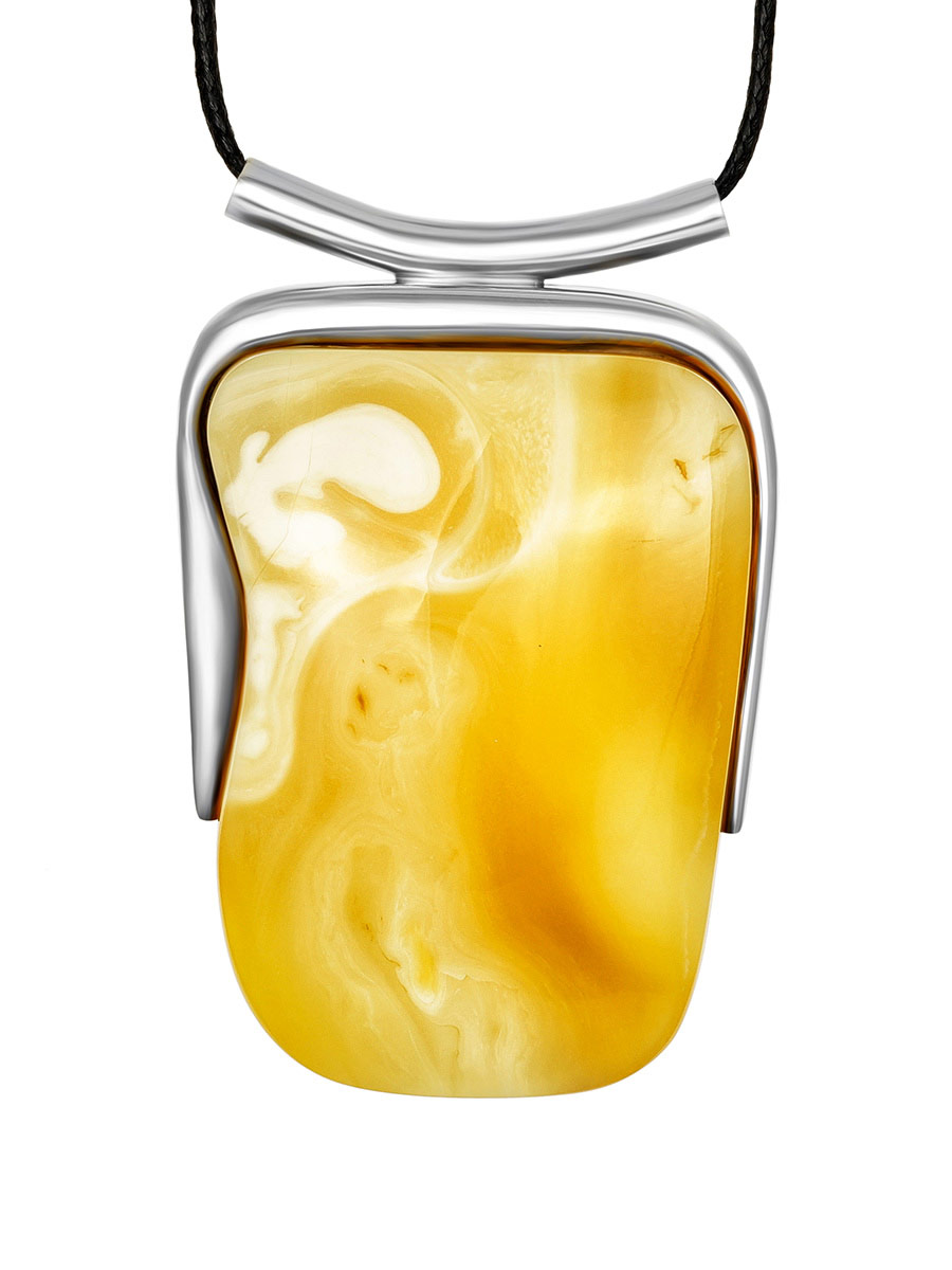 

Крупный кулон из янтаря с пейзажной текстурой, Белый (пейзажный);медовый