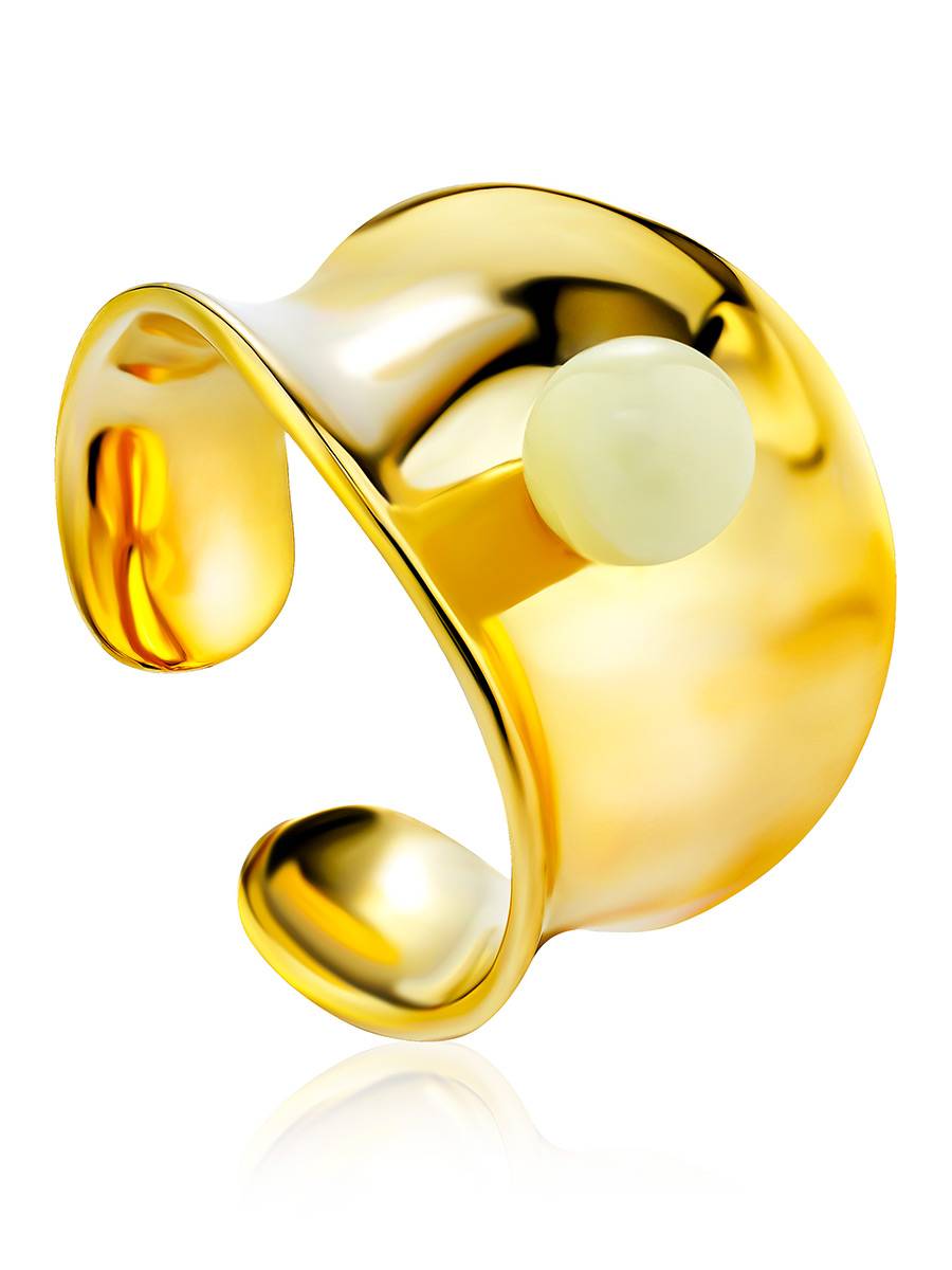 Эффектное стильное кольцо из серебра в позолоте лимонного цвета и янтаря Palazzo от ifamore™