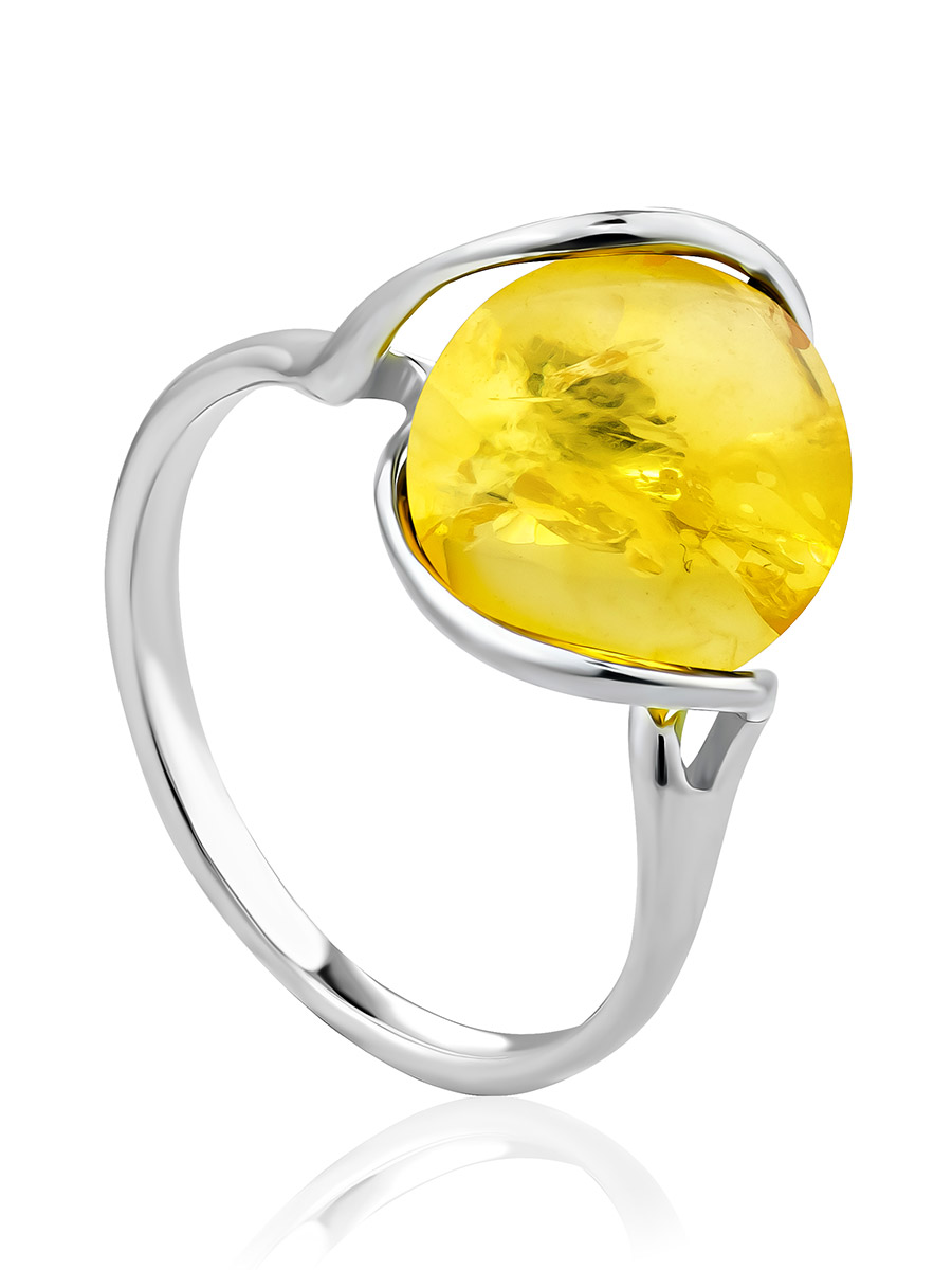 

Нежное кольцо «Валенсия» с янтарём лимонного цвета, Лимонный