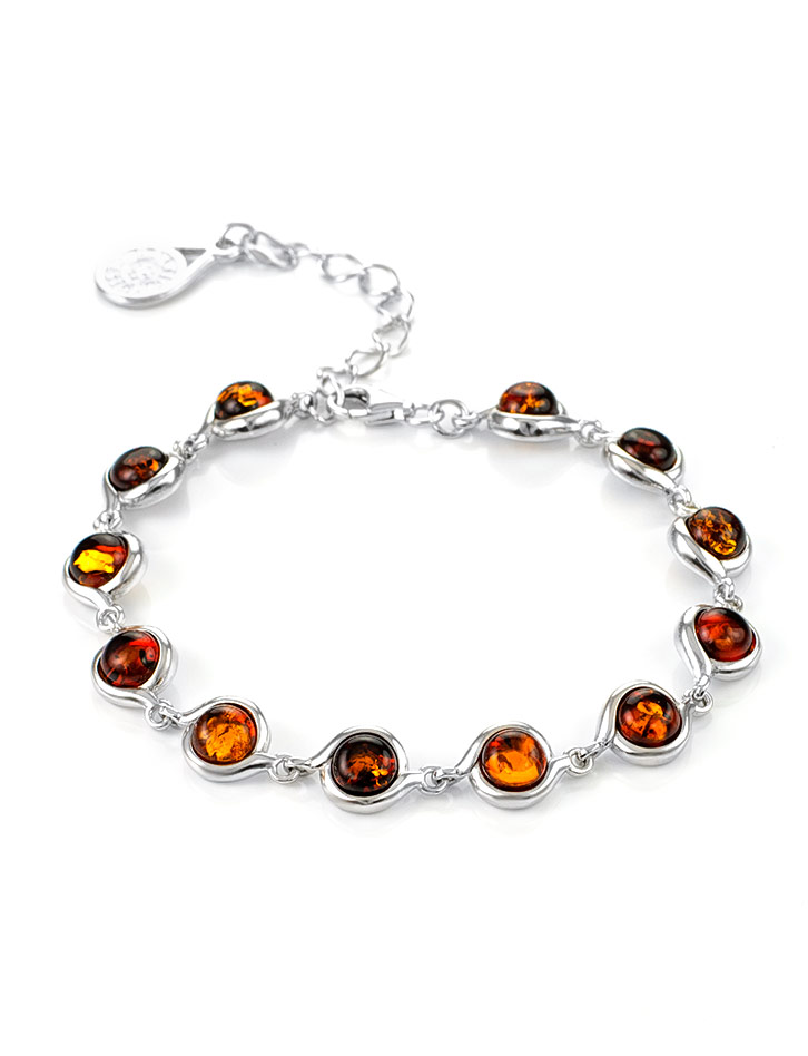 

Браслет из серебра, украшенный яркими вставками из коньячного янтаря «Ягодки крупные», Коньячный