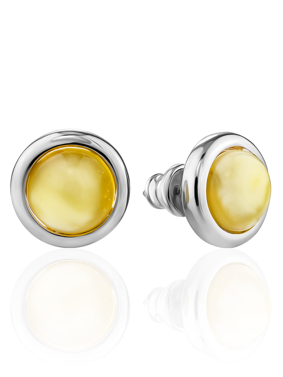 

Небольшие серьги из медового янтаря с серебряным замочком-гвоздиком «Ягодка», Медовый